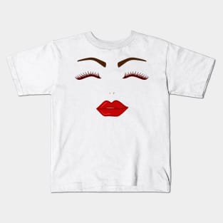 Red Lips, Lashes And Eyebrows Kids T-Shirt